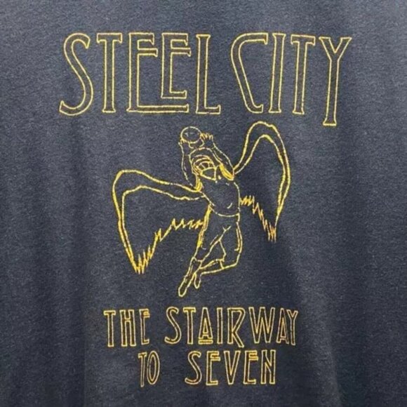 Steel City Stairway To Seven Shirt Adult Large Dark Gray Yellow Graphic Logo EUC - Picture 2 of 5